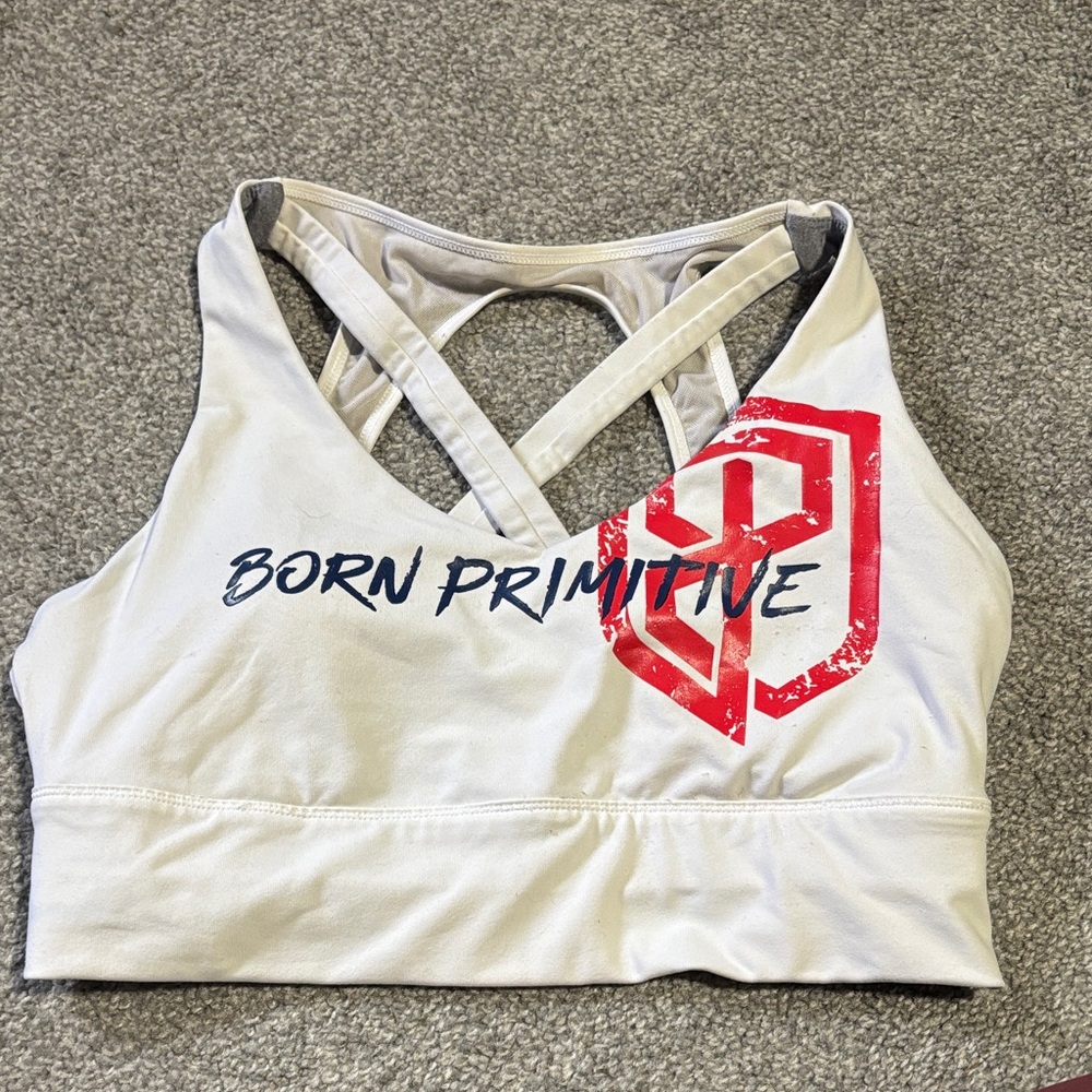 Born Primitive Cream Sports Bra with Red Logo